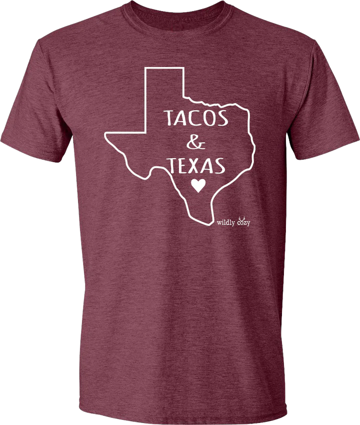 Tacos & Texas Tee Heather Maroon