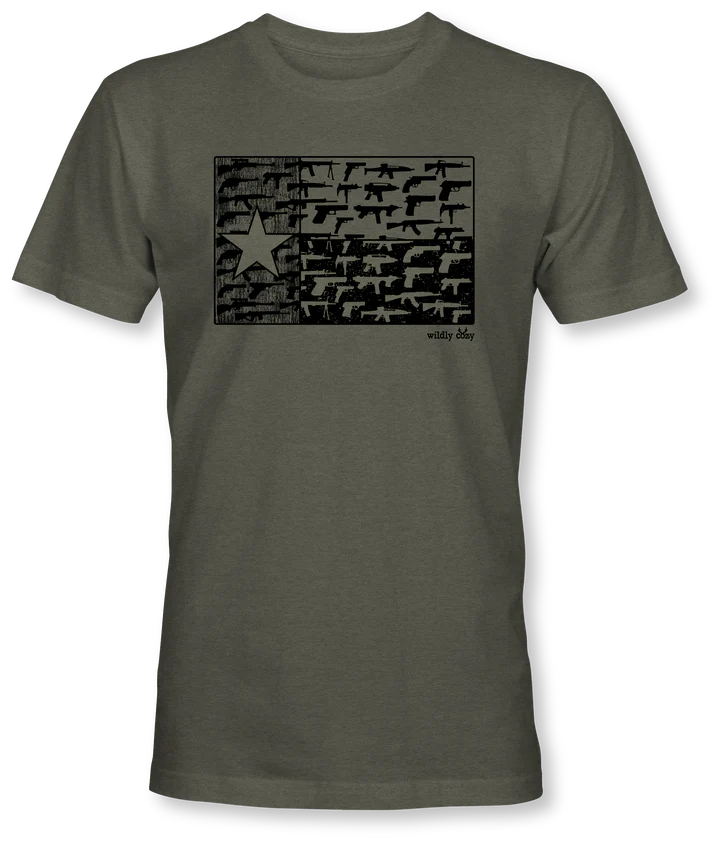Texas Flag Guns Tee Heather Military Green